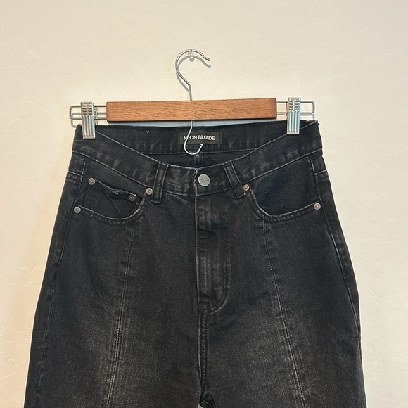 Free People Neon Blonde Black Siren Mum Fit Wide Leg Jeans Size 26 - Picture 7 of 9